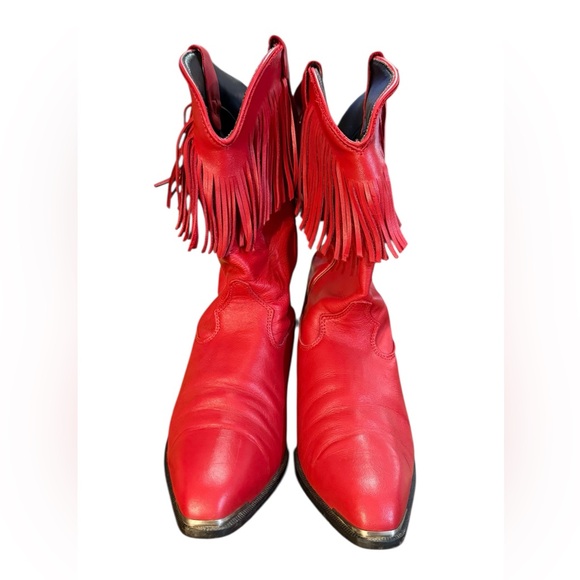 Durango Red Leather Fringe Heeled Cowgirl Boots Women’s Size 7.5 M - Picture 4 of 9